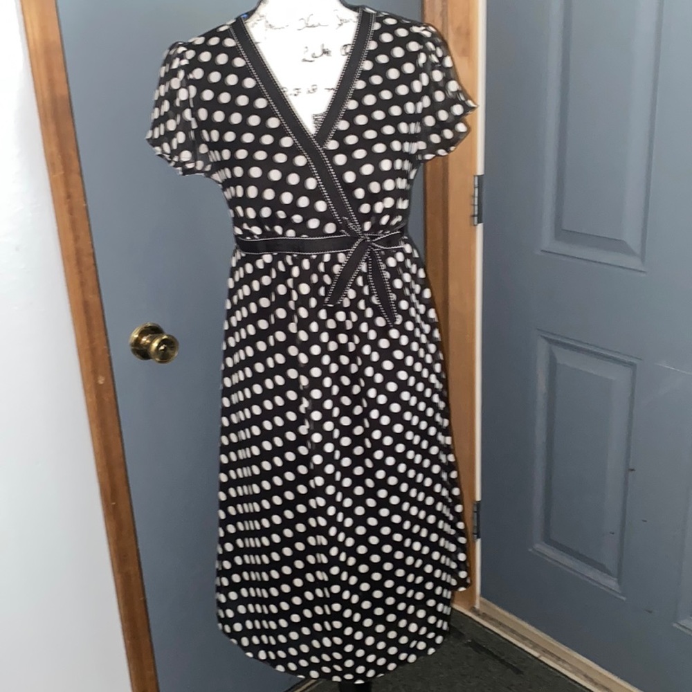 Motherhood size small maternity dress black with white polkadots.